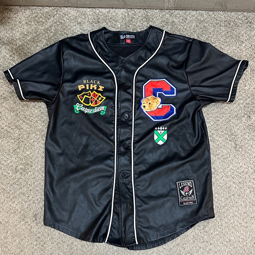 Black Pike Faux Leather Teddy Bear Baseball Jersey Carpe Diem Streetwear Size M